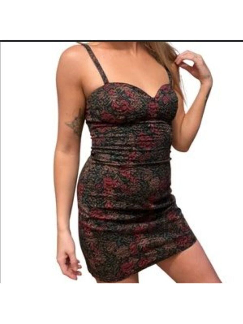 INSIGHT jewel tones floral pattern mini spaghetti strap dress size 8 Clubwear